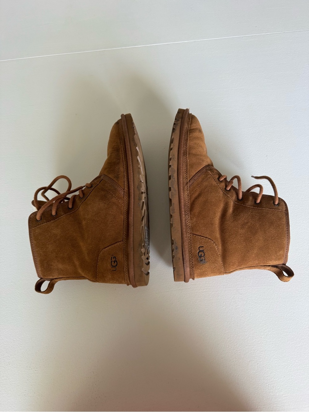 UGG Harkley Chestnut Shearling Lined 1016472 Sheepskin Mid Top Lace Casual Boots - Picture 4 of 13